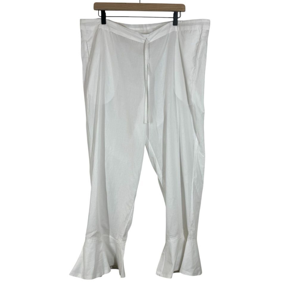 Honeydove Vintage Ruffle Hem White Cotton Drawstring Pants Lightweight Boho OS